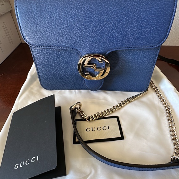 New Gucci Women's Blue Leather Interlocking GG Crossbody bag - Picture 2 of 6